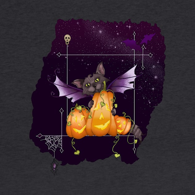 Halloween Cat Fairy Cat All My Pumpkins with Jack o lanterns by serenstar75